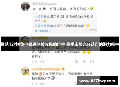 带队12胜0负他是联盟被忽视的巨星 赛季未被充分认可的潜力领袖