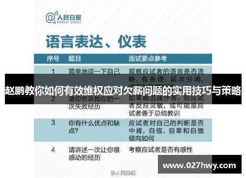 赵鹏教你如何有效维权应对欠薪问题的实用技巧与策略